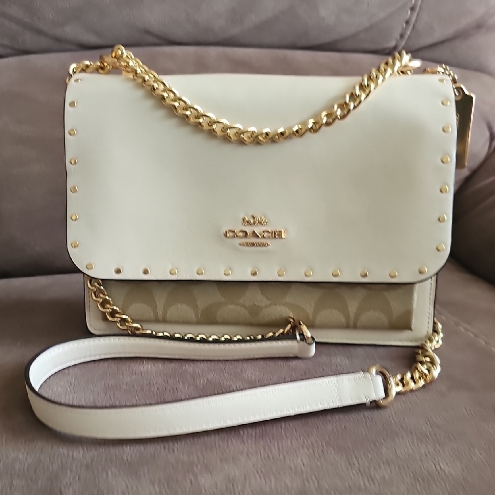 Coach Cream Dreamer Crossbody in Signature Snakeskin and gold rivets